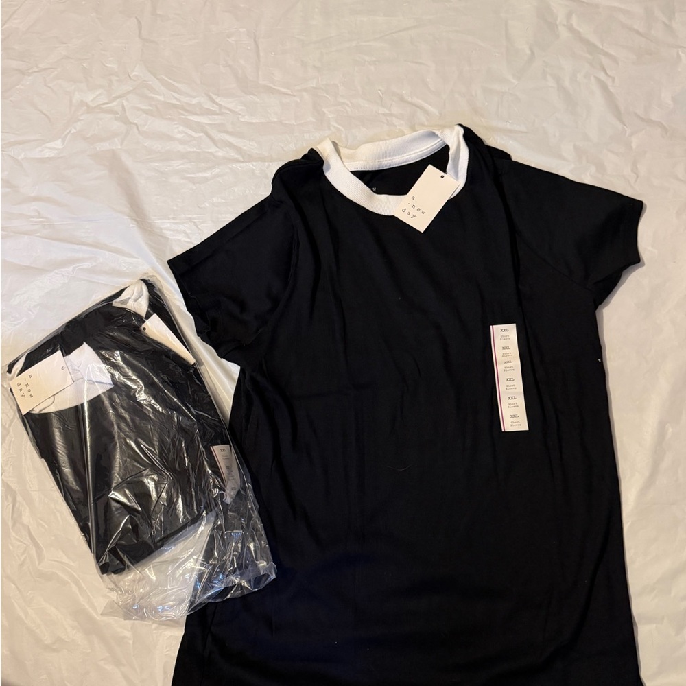 A New Day Black White Collared Knit Short Sleeve TShirt Size XXL Bundle of 2 NWT